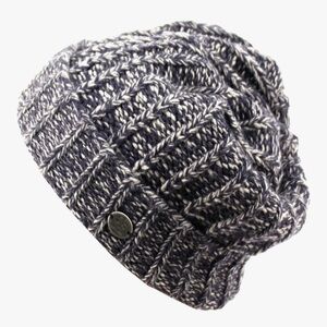 Men's Black and White Knit Beanie with fleece